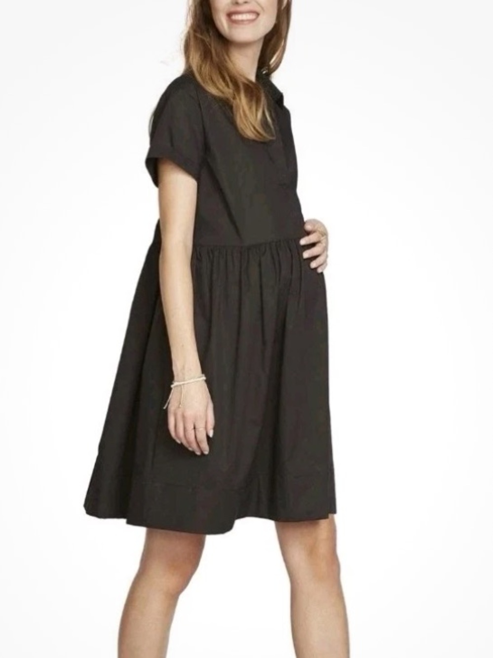 HATCH Maternity Women's THE THEA DRESS Black Poplin Short Sleeve Size 1 Small